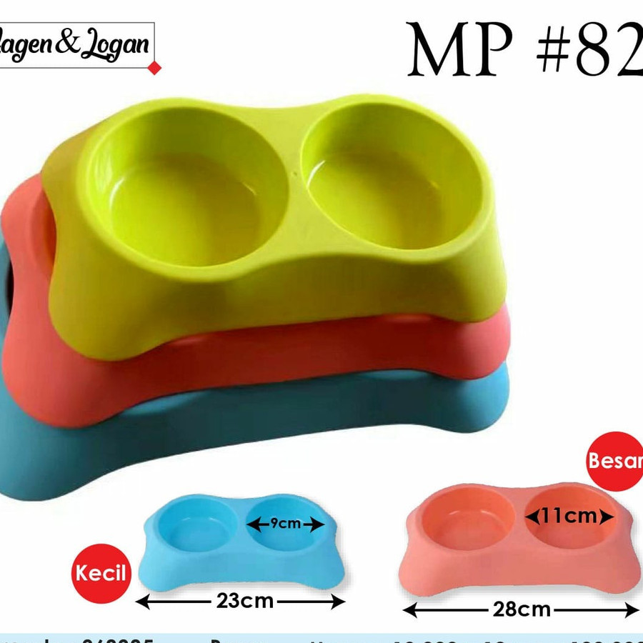 MP82 Mangkuk Double Makan Minum Kucing Anjing Mangkok Plastik Bowl S - Hijau, KECIL 368386