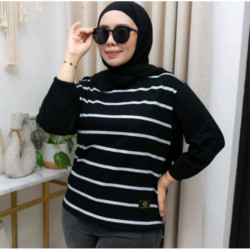 FST| Kaos Atasan Wanita Model Jungjat motif Garis Panjang Sablon