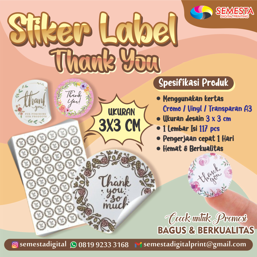 

CETAK STIKER LABEL THANK YOU 3X3 CM / CROMO / VINYL / TRANSPARAN