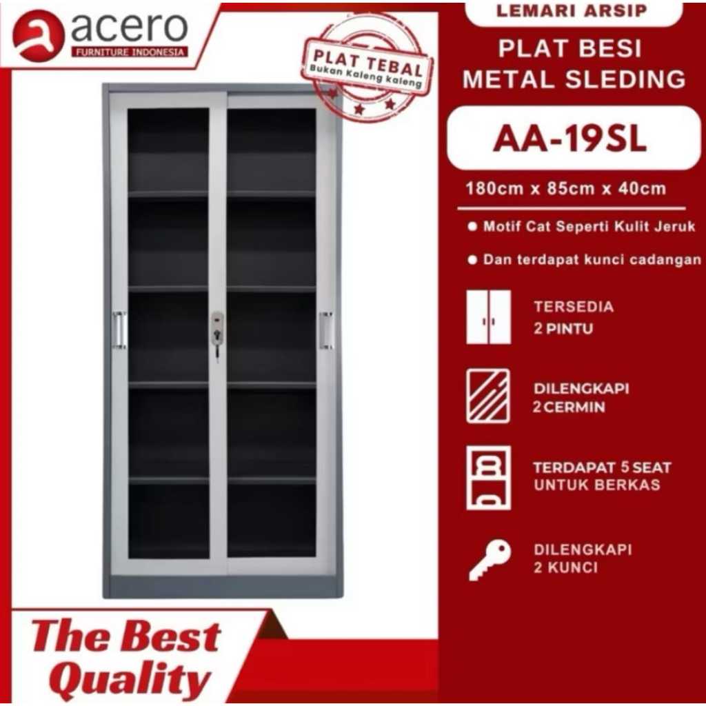 Lemari Arsip 2 Pintu/Lemari Arsip Kantor/Lemari Arsip Besi/Lemari Geser Sliding-Acero AA19SL
