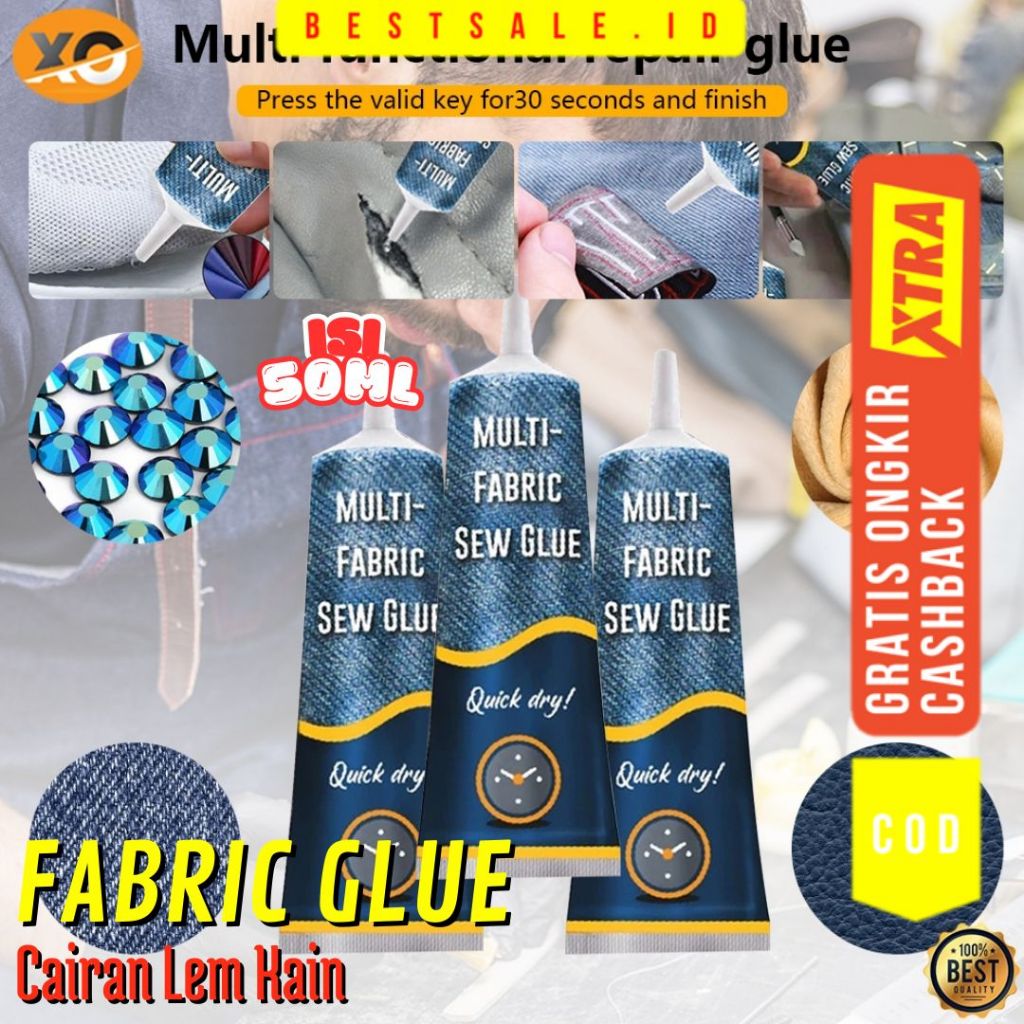 

Lem Perekat Kain Kulit 50ml - Cairan Liquid Lem Kain 50ml - Sew Glue Fabric 50ml