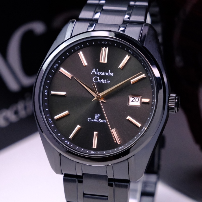 Alexandre Christie Pria Terbaru Original Warna Full Black - Jarum Gold - AC8660