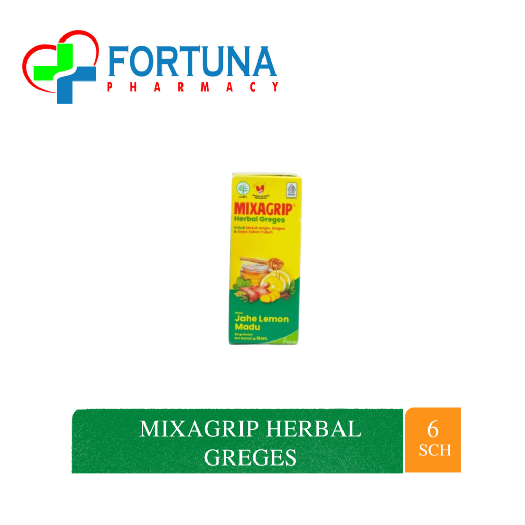 

Mixagrip Herbal Greges rasa jahe lemon madu isi 6 sachet