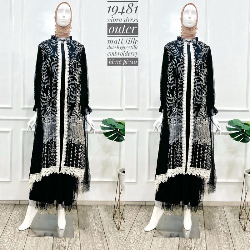 gamis tile brukat hitam, gamis brukat kekinian