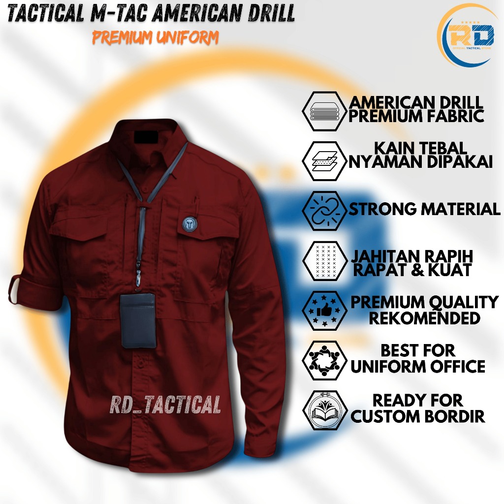 RD Kemeja Tactical M-Tac Lengan Panjang Pria Wanita Bahan American Drill Premium High Quality Baju O