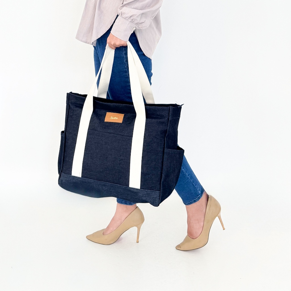 Totebag Tas jinjing Jeans Denim Blue Unisex Tas Laptop/ Tas Kerja/ Tas Kuliah