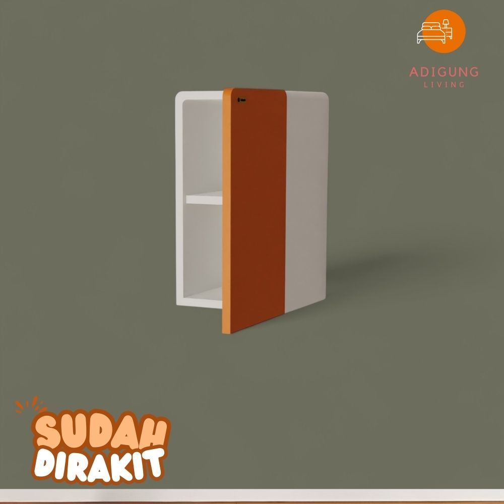 Lemari Mini Tempel dinding Putih Orange Hitam - Lemari Mini Kotak Penyimpanan Dinding