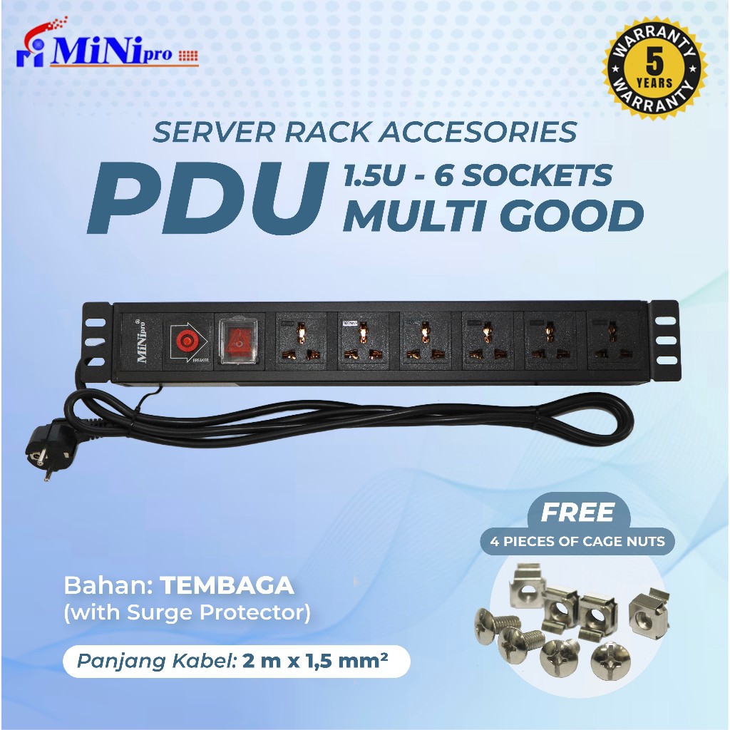 Minipro 1.5U Power Distribution Unit Rack Server 6 Port Multi Socket/1.5U 6Way PDU Multi / PDU for 1