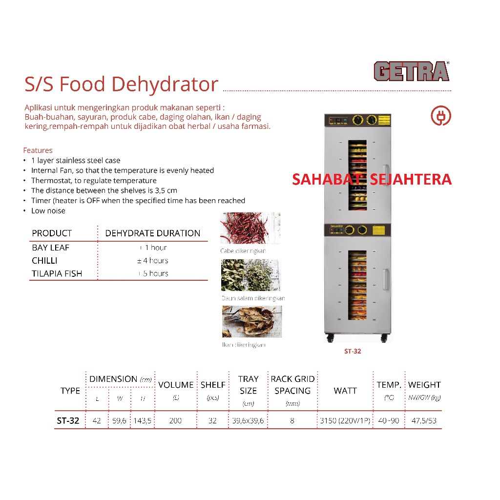 GETRA Food Dehydrator ST-32 Alat Pengering Makanan