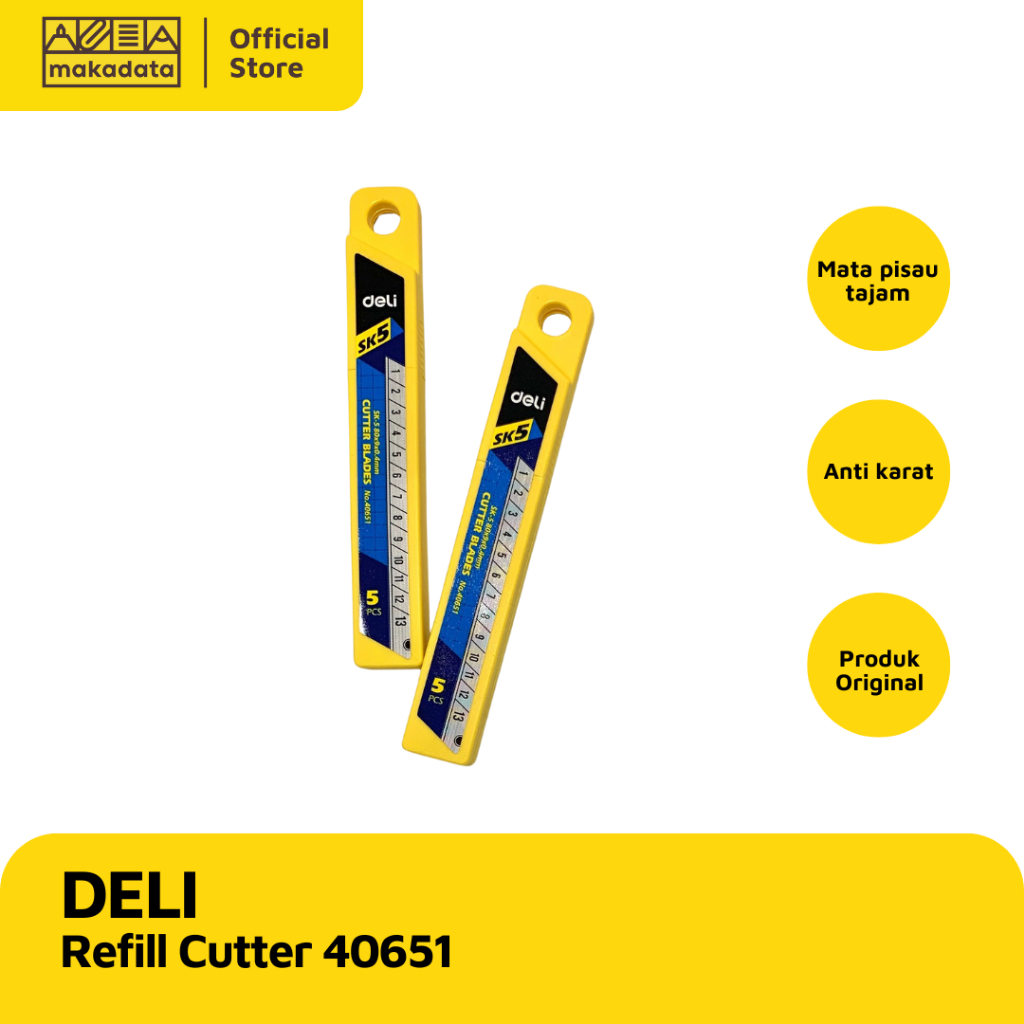 

DELI REFILL CUTTER ( YELLOW) 40651 ISI 5 MATA PISAU ANTI KARAT A-100 MURAH