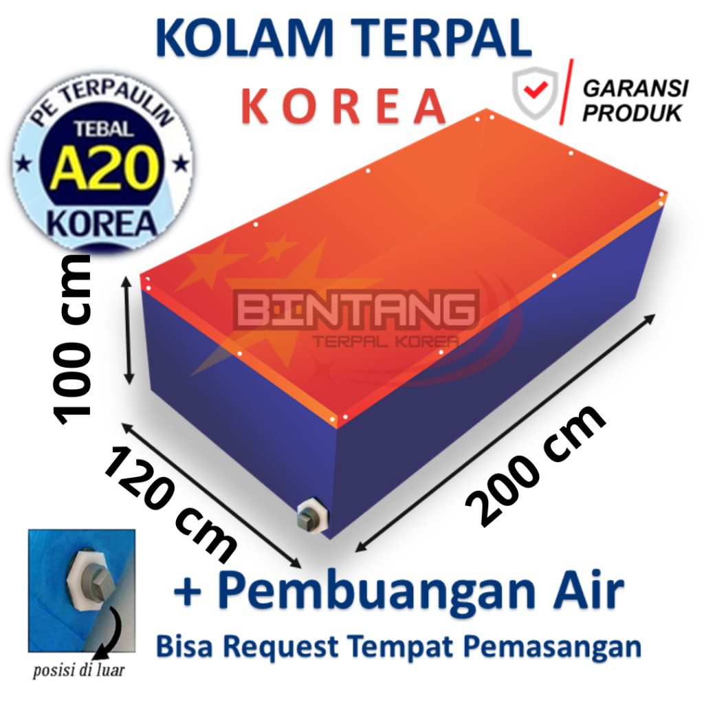 Terpal Kolam Terpal Ikan Kotak 200x120x100 - 120x200x100 - 2x1.2x1 - 1.2x2x1 Terpal Kolam Ikan Korea