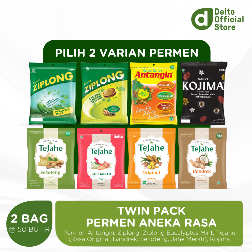 

Twin Pack Permen Bag Aneka Rasa Isi 50 Butir - Melegakan Tenggorokan Menghangatkan Tubuh Menyegarkan Nafas Rasa Asem Manis Mengatasi Mual