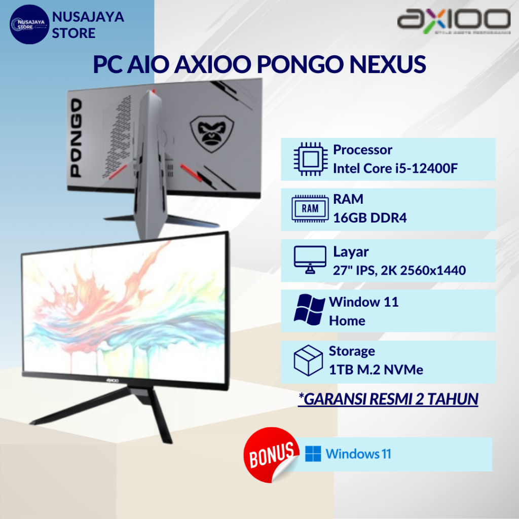 PC AIO AXIOO PONGO NEXUS Core i5 12400F 16GB 1TB SSD RTX4060 QHD IPS 27" W11
