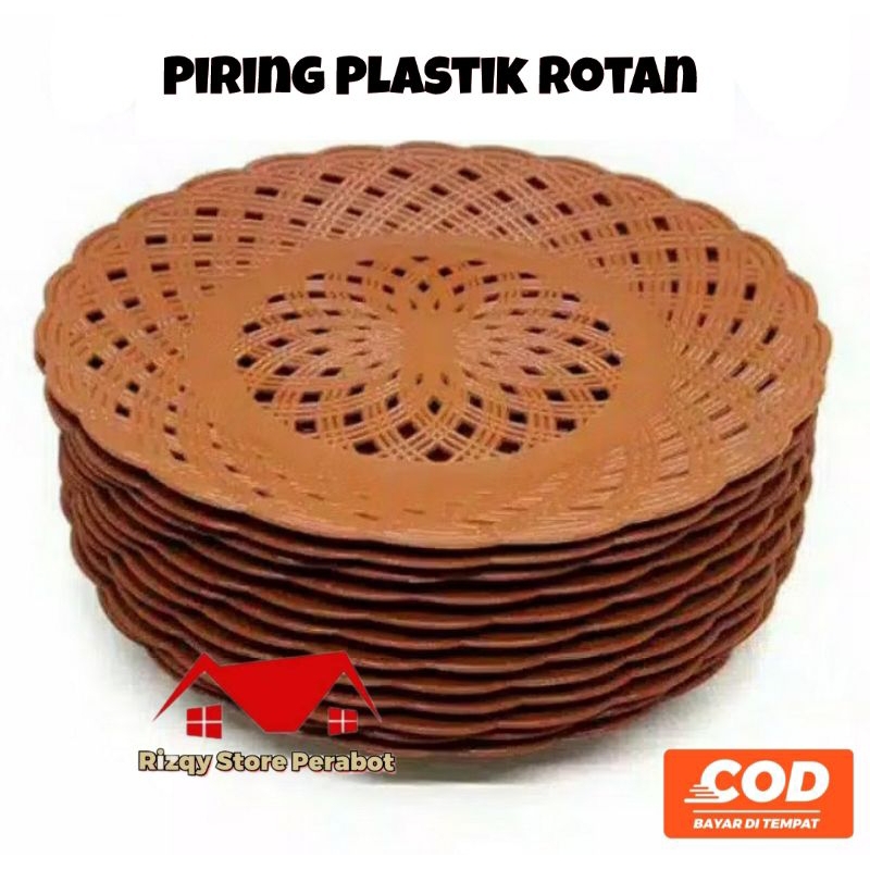 Piring Rotan Plastik 12 PCS/1 Lusi/ Piring Rotan Murah/ Piring Rotan Plastik Tebal