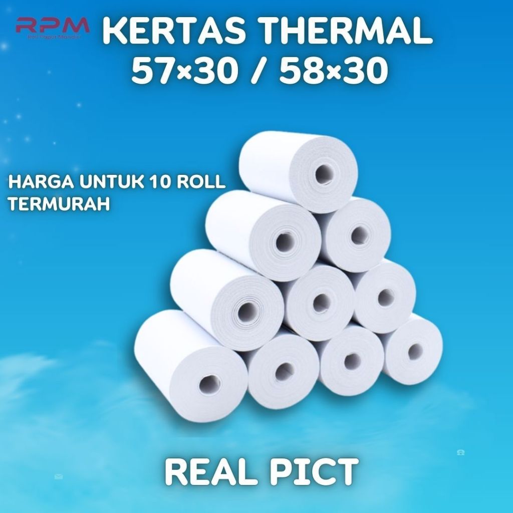 

10 roll kertas struk thermal 57x30 coreless kertas kasir termal 58x30 57x30 mm