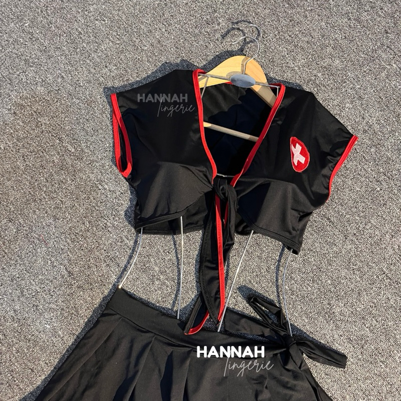 S-9XL SEXY BLACK Cosplay - Lingerie Perawat Lingerie Jumbo Bigsize Suster 772 Baju Dinas Depan Suami