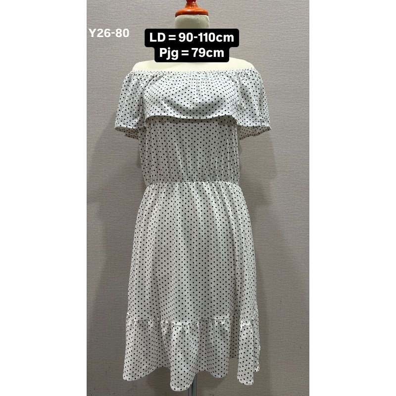Dress Wanita ZALORA Preloved - Midi Dress Sabrina Polkadot - Ukuran L [Y26-80}