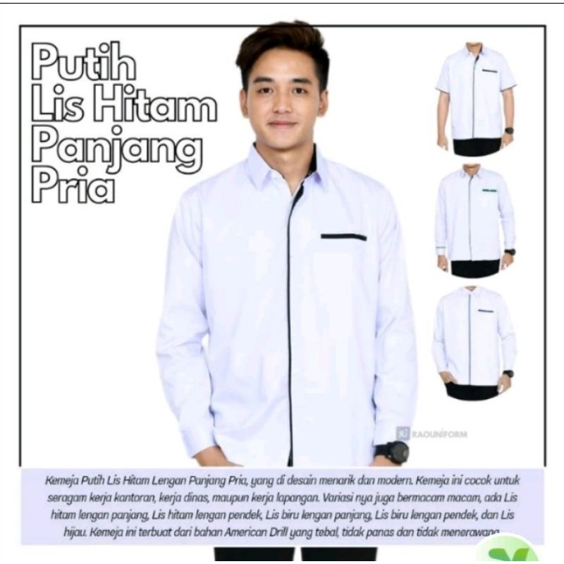 Baju dinas guru,asn putih pria lis hitam