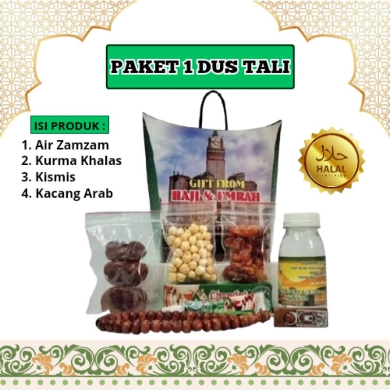 

NEW PAKET SOUVENIR OLEH OLEH HAJI DAN UMROH Premium kemasan Dus Tali Air ZamZam Coklat Krikil Kismis Arab