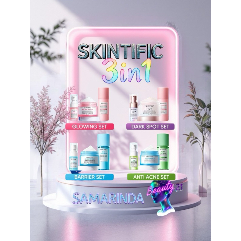 SKINTIFIC-3pcs Paket-Skincare Set | Serum Moisturizer Gel Toner Sunscreen Cleansing Mouss Facial Was