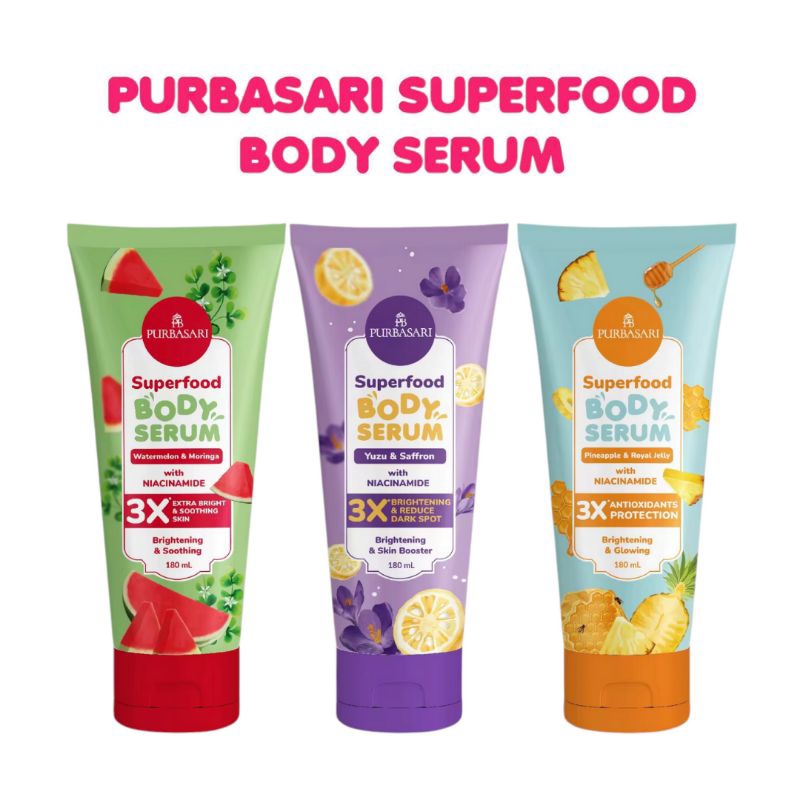 Purbasari Superfood Body Serum 180ml | Yuzu Zaffron | Pineapple Royal Jelly | Watermelon Moringa