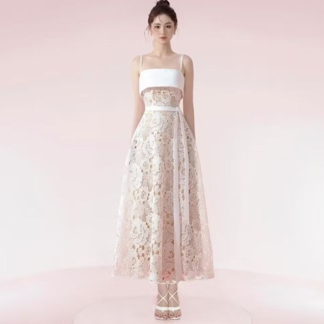 tank long dress aline lace lacey brukat brocade geometric europe paris gaun pesta wedding party even