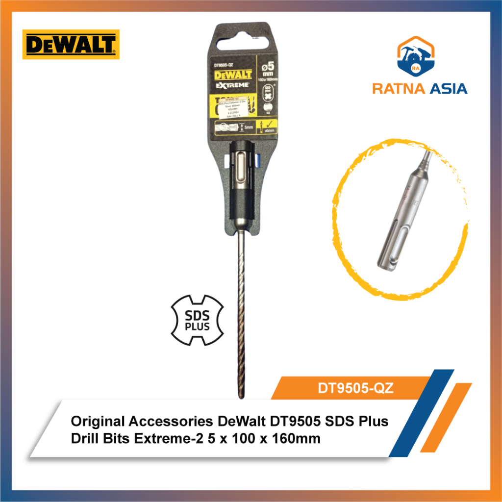 DeWalt DT9505-QZ Mata Bor SDS Plus Extreme-2 Dia 5 x 100 x 160 mm SDS Plus Exreme Drill Bit Original