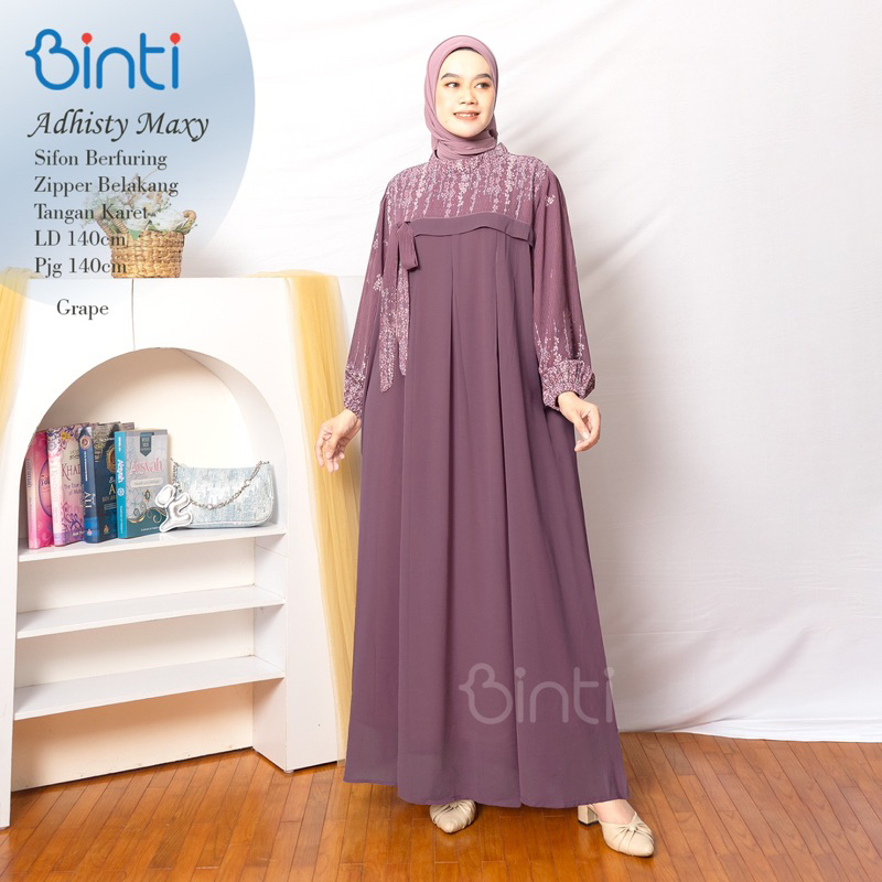 Gamis Wanita Adhisty Maxy by Binti matt Sifon berfuring ld 140
