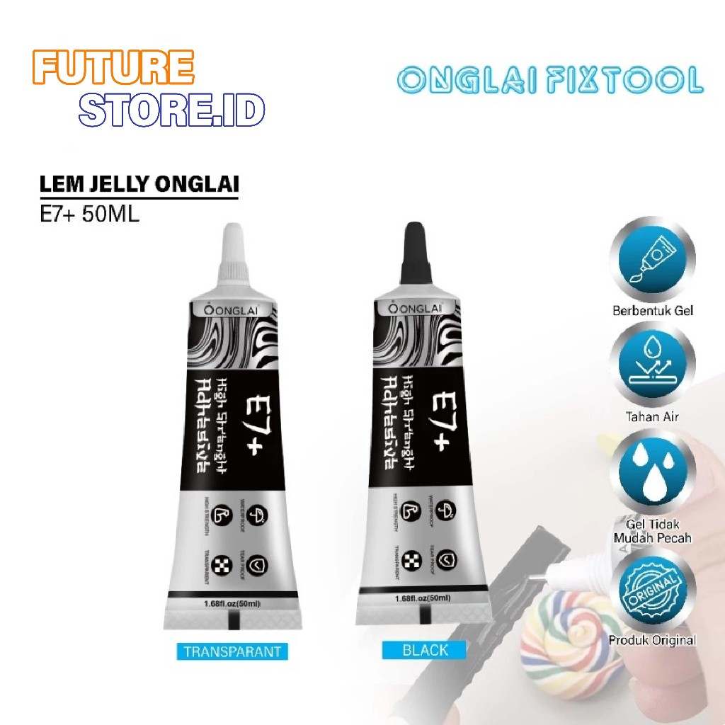 

E7+ 50ML LEM JELLY ONGLAI TRANSPARANT ORIGINAL - ONGLAI E7+ 50ML LEM JELLY BLACK ORIGINAL - LEM SERBAGUNA - LEM PERBAIKAN ELEKTRONIK - LEM KERAJINAN TANGAN - LEM COCOK UNTUK LOGAM/KACA/KULIT/KAIN/PLASTIK - Hitam