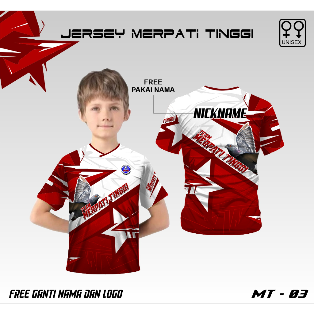 Baju team merpati kaos burung dara jersey burung merpati PMTI free custom nama