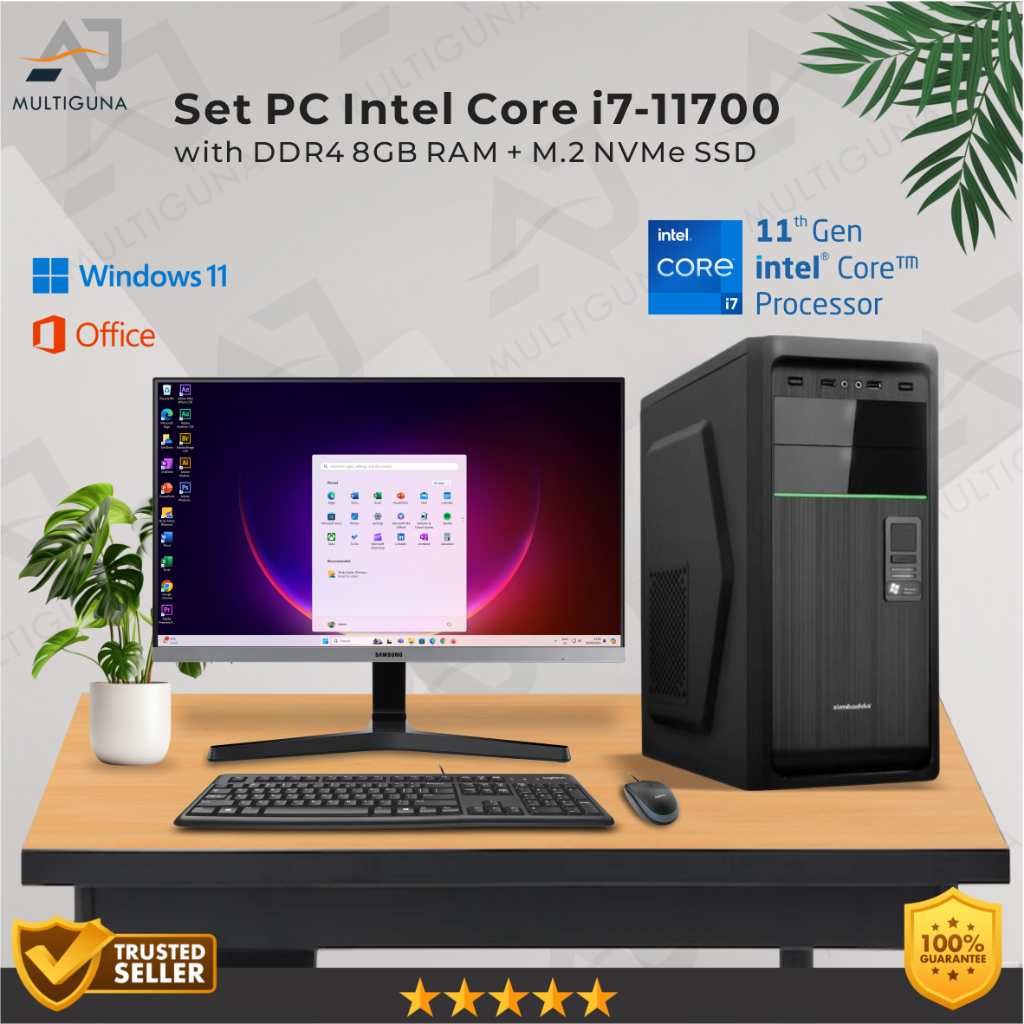 Set PC Komputer Intel Core i7-11700 Gen-11 RAM 16GB SSD Rakitan Office || Frameless