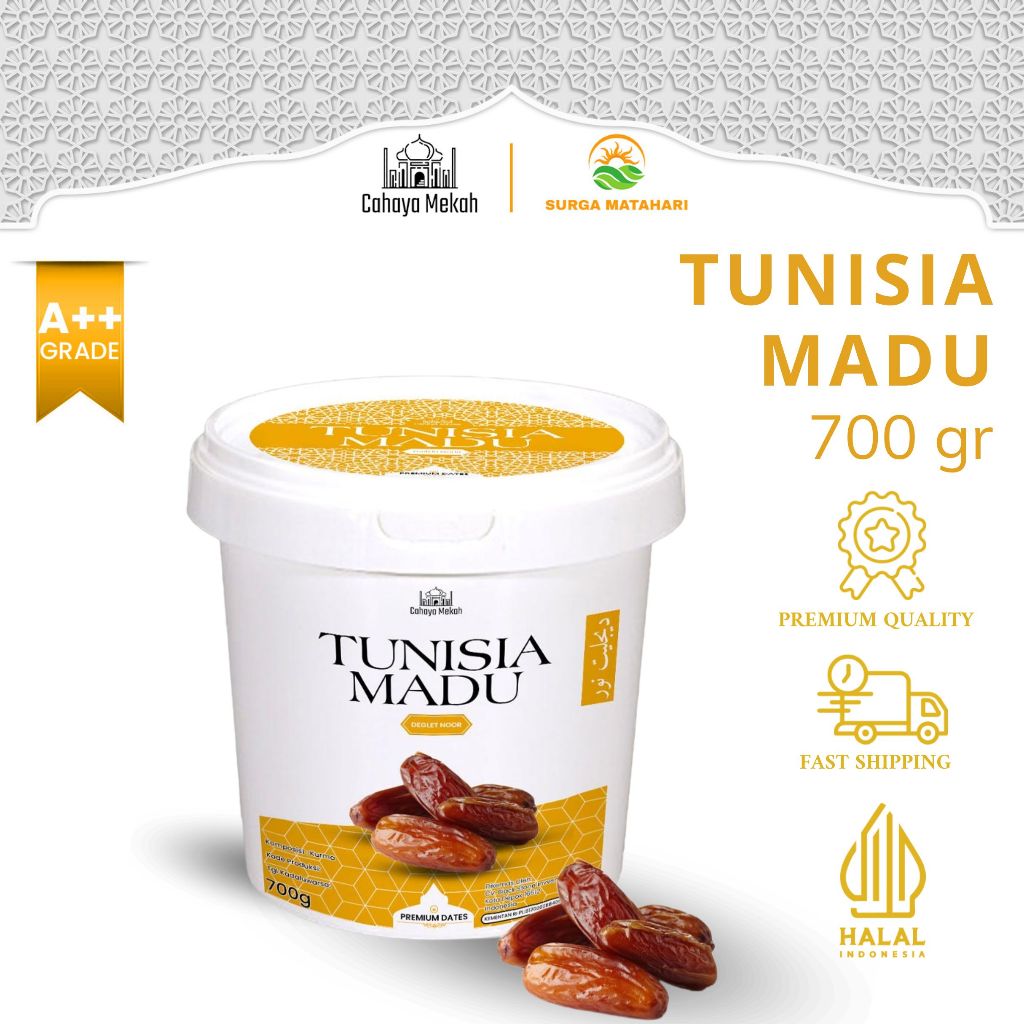 

Cahaya Mekah Kurma Tunisia Madu Ember 700gr Deglet Noor Honey Premium Original High Quality