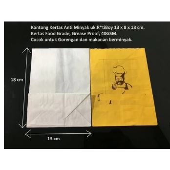 

(100pcs) Kantong kertas Tahan minyak putih polos roti kopi (M) Ukuran 19x13x8cm