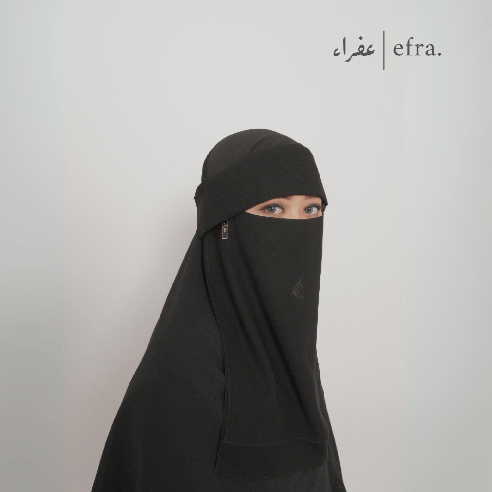 Efra | Cadar Bandana Poni Plat Hitam B | Cadar Bandana Poni Pendek Saudi Setengah | Niqab Arab