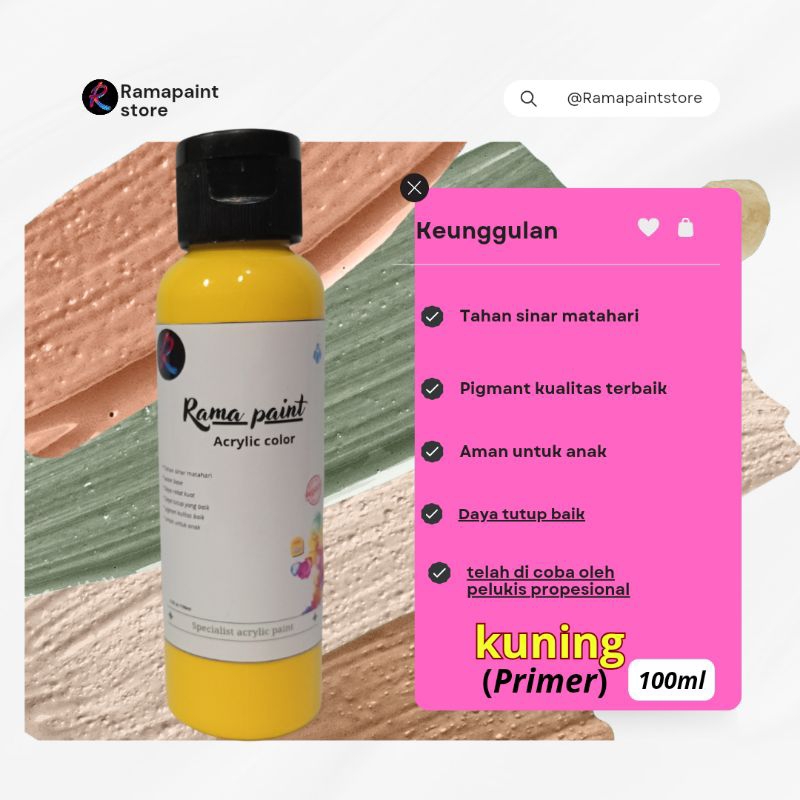 

Cat Akrilik / Lukis / Kanvas / Mural ramapaint Acrylic Paint Colour 100ml / cat warna kuning