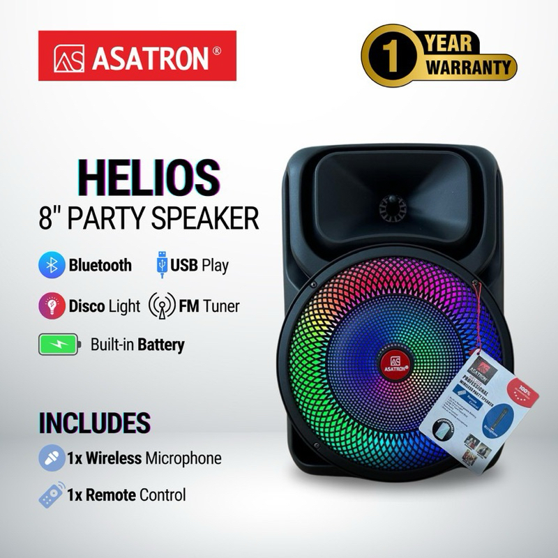 JUAL Party Karaoke Speaker Meeting Bluetooth Wireless Portable Asatron 8 Inch Helios dengan 1 Microp