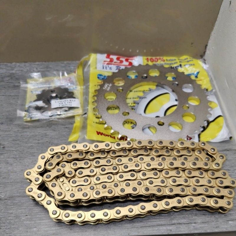 GEAR SPROCKETS SSS MOTOR YAMAHA VIXION NEW/VIXION OLD READY UKURAN 40/41/42/43/14/428 RANTAI GOLD MP