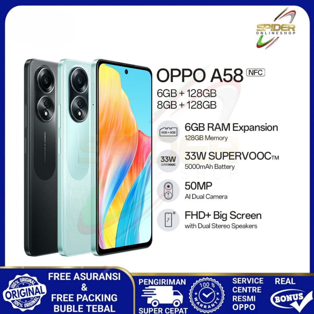 HP OPPO A58 RAM 8GB ROM 128GB GARANSI RESMI INDONESIA