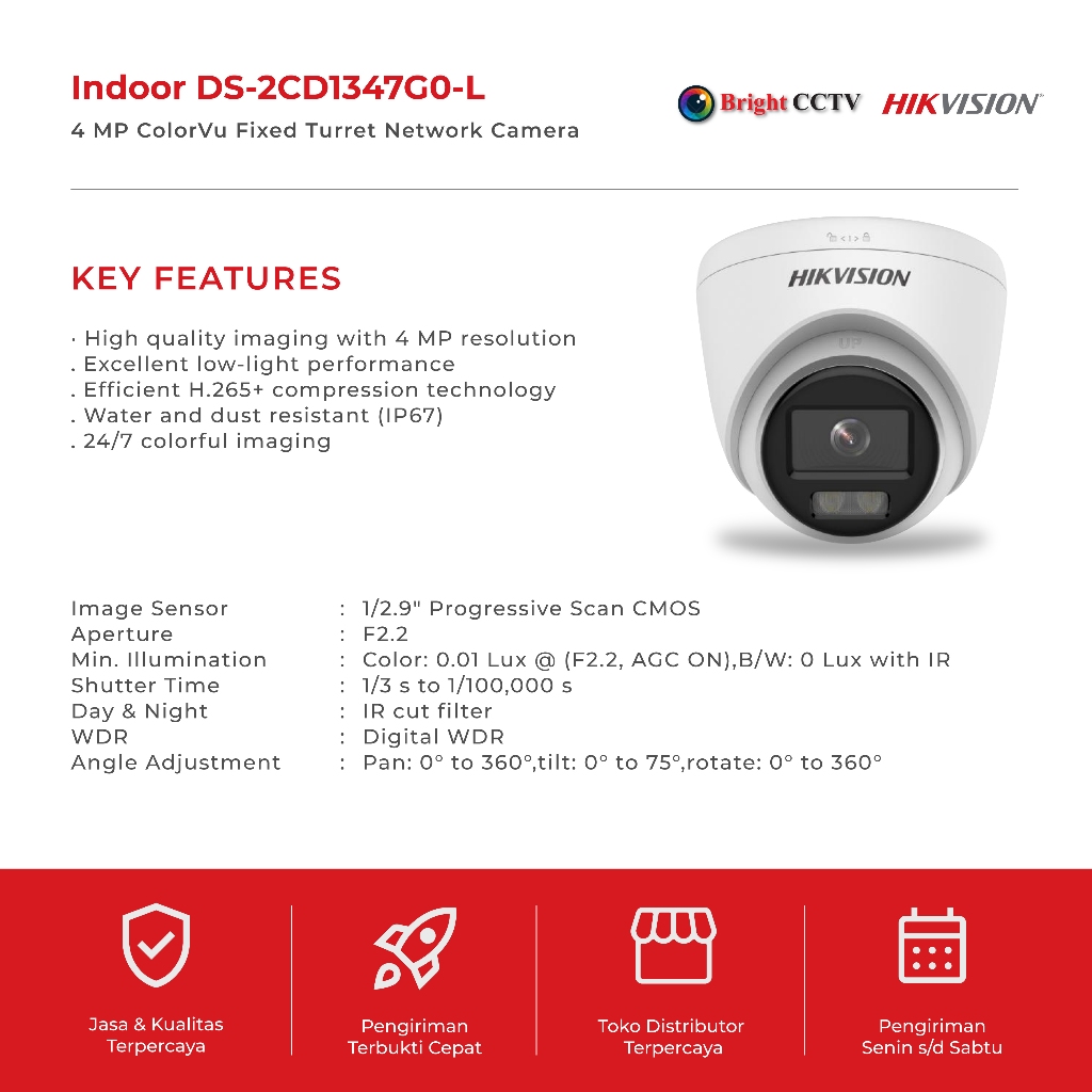 IP Camera Indoor ColorVU Hikvision DS-2CD1347G0-L 4MP COLORVU