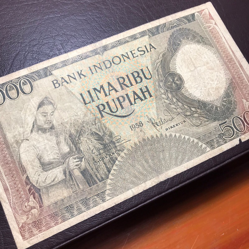 Uang Kuno Indonesia Asli Seri Pekerja 5000 Rupiah Tahun 1958 No. Seri DBR06172