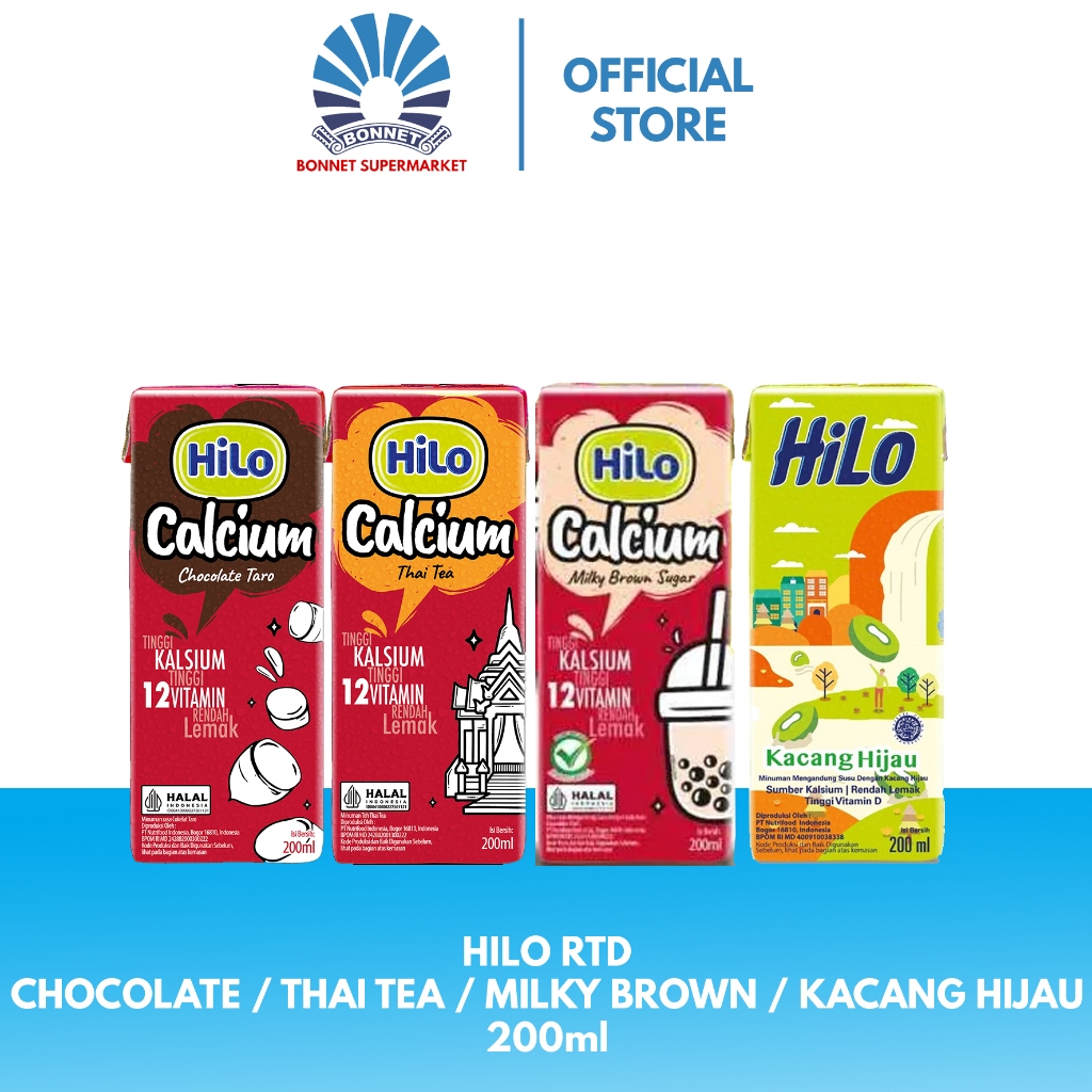 

HiLo RTD Chocolate Taro / Thai Tea / Milky Brown / Kacang hijau 200ml