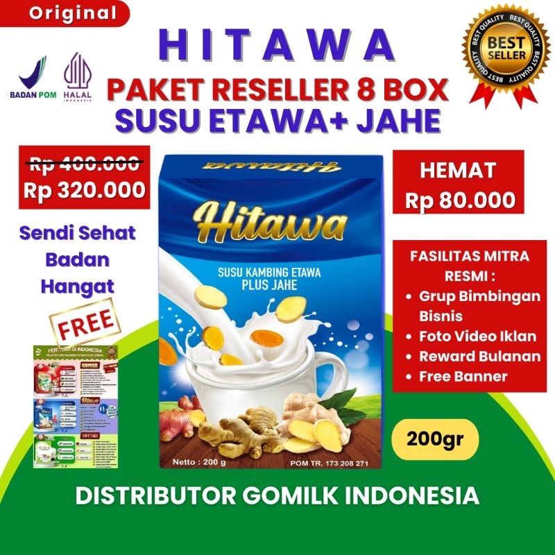 

[BISA COD + GARANSI] [GRATIS BANNER] [PAKET RESELLER 8 BOX] HITAWA Susu Etawa Plus Jahe Merah