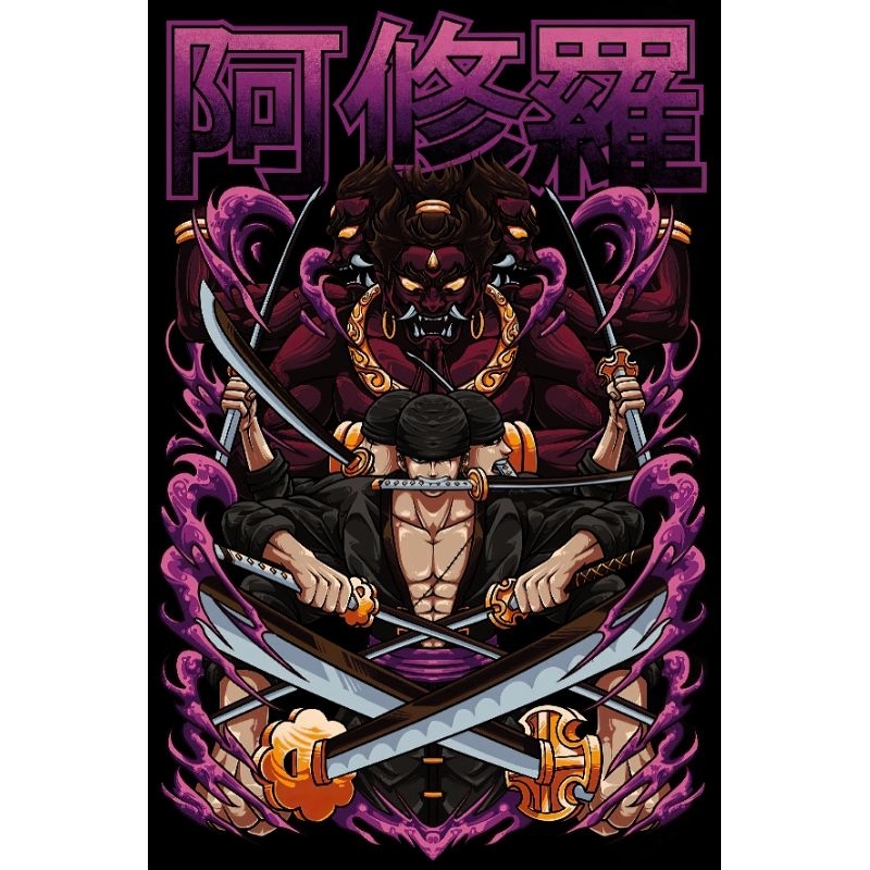 kaos anime one piece karakter roronoa zoro mode ashura