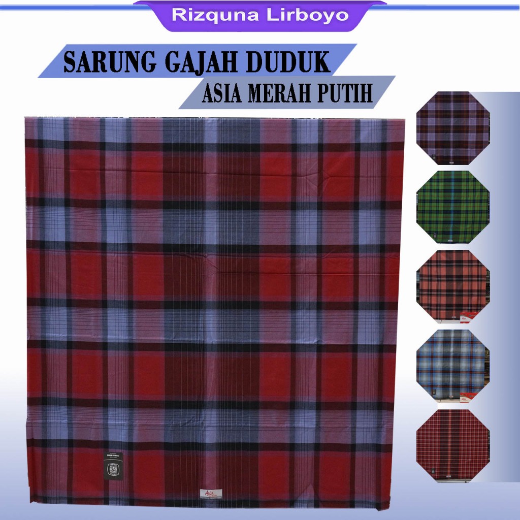 Sarung Gajah duduk Asia Merah Putih motif kotak-kotak Sarung Tenun pria Dewasa