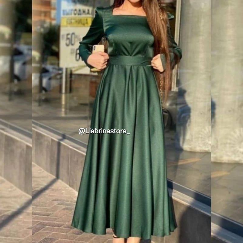 Kevia Dress Lebaran Satin Terbaru,Dress Pesta Mewah,Dress Kondangan Big Size Ld 90 - 140 Cm
