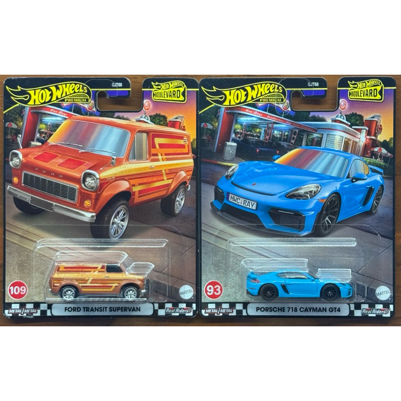 Hotwheels Premium Boulevard FREE PACKING. Porsche 718 Cayman GT4, Ford Transit Supervan