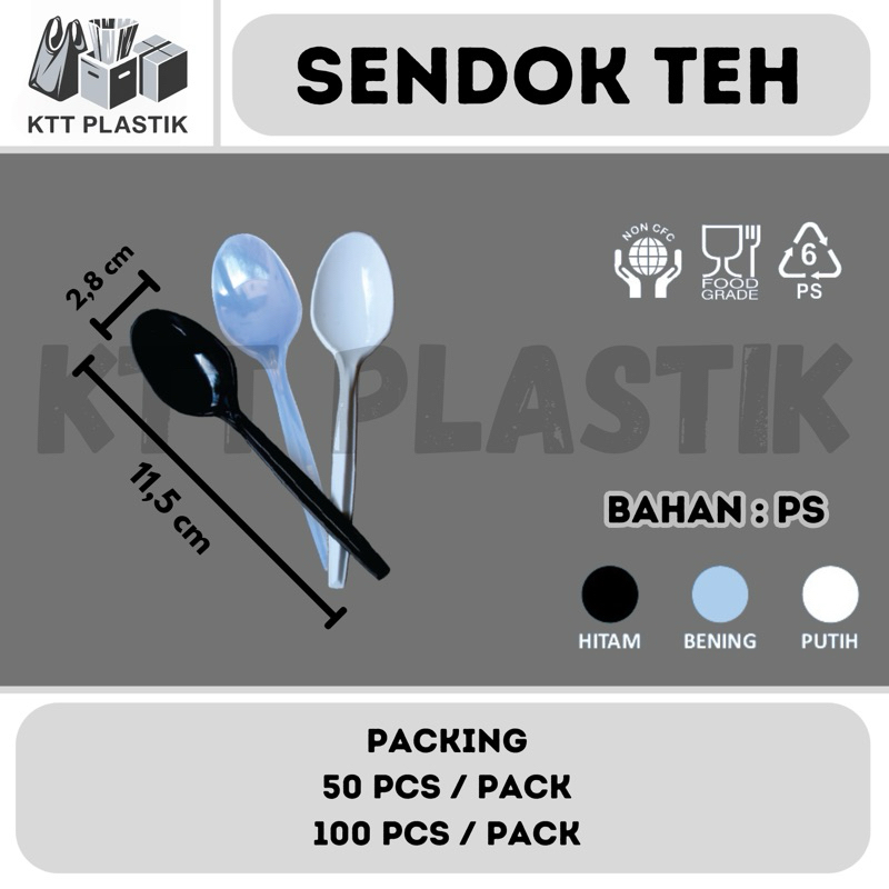 Sendok Teh Plastik KCS - Sendok Plastik Kecil Catering Hajatan Hitam Putih Bening 50pcs 100pcs