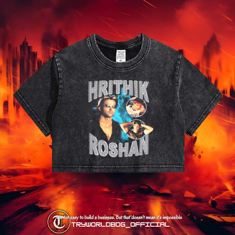 TRYWORLDBDG OFFICIAL "HRITHIK ROSHAN" CROPTOP OVERSIZED | CROP TOP WASHED | KAOS CROP TOP HRITHIK RO