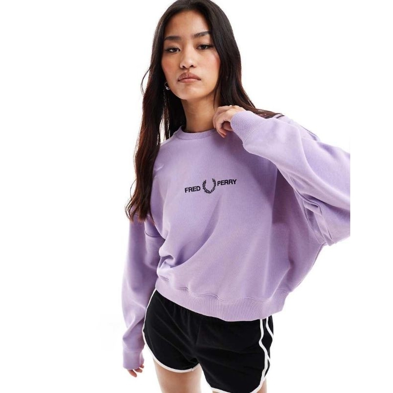 Fred Perry Women Embroidered Sweatshirt Lilac Original