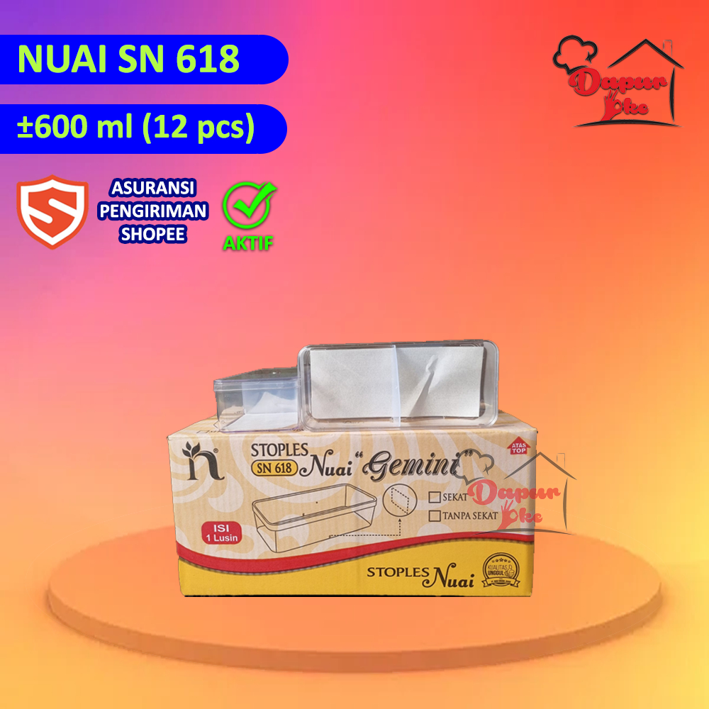 Toples Kotak Sekat 2 Nuai 618 Gemini (12 pcs) / Toples Coklat